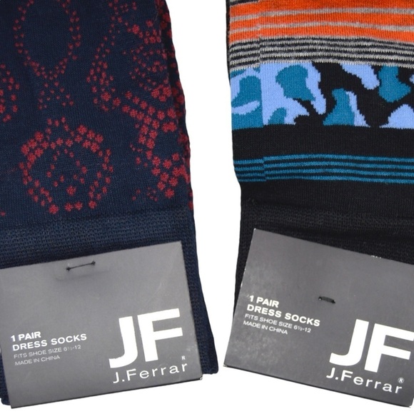 2 Pair J. Ferrar Soft Dress Socks, Size 10-13 Snake Skin & Mix Stripe Camo NEW - Picture 2 of 6